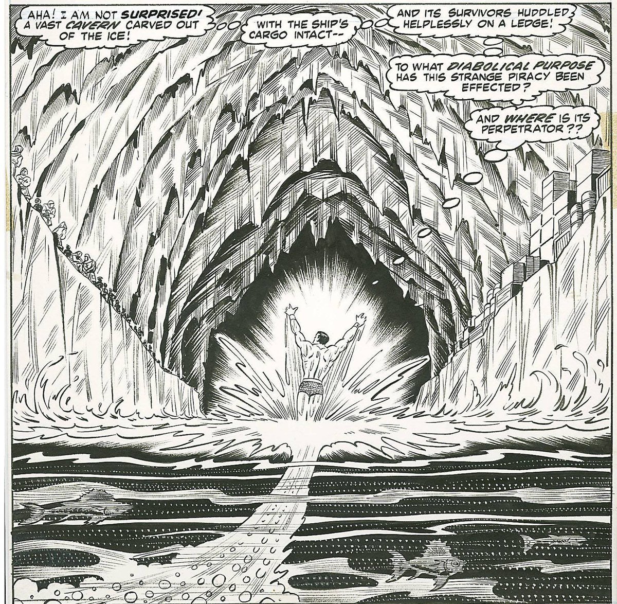 The panel that made me buy the issue! Everett has a strong sense of how much space he has to work with and what moments to spend it on. Entering this cave marks a shift in the story from adventure/mystery to creature feature/sci-fi horror, and this big, lonely panel signals that. 