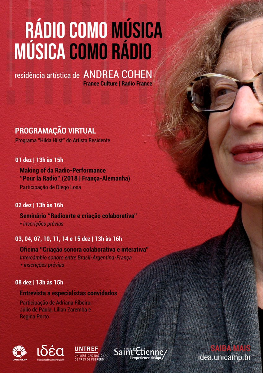 jamannis's tweet photo. ANDREA COHEN (Radio France) Artista sonora convidada IdEA Unicamp 01 a 15 dez 2020 
https://t.co/6SZs0LuUX7 #ANDREACOHEN #RADIOARTE #ARTESONORA #ARTISTASONORA https://t.co/RR1CLrAsP0