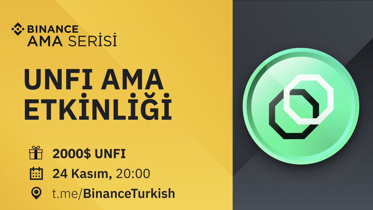 Binance_Turkish's tweet photo. 🔊#UnifiProtocol ile Ödüllü, Bana İstediğini Sor (#AMA) Etkinliği

📌 Nerede? https://t.co/P4Jv9tOhXQ
⏰ Ne Zaman? 24 Kasım Saat 20.00
🎁 Ödül? 2.000$ #UNFI

@unifiprotocol AMA etkinliğine sende katıl🤗

💝Ödül kazanabileceğiniz sorularınızı şimdiden sormaya başlayabilirsiniz👇💬 https://t.co/5rbcNxkYvt
