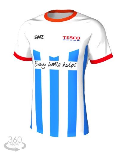  @Tesco:Home shirt is inspired by their iconic carrier bag, while the away kit is a nod to the high-vis jackets worn by delivery drivers.  #SupermarketShirts