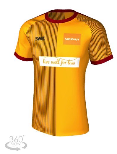   @sainsburys:A tidy pin-stripe design for the home shirt, and an away shirt based on the staff uniform. I thought about making a “sweet as nectar” comment but decided against it.  #SupermarketShirts