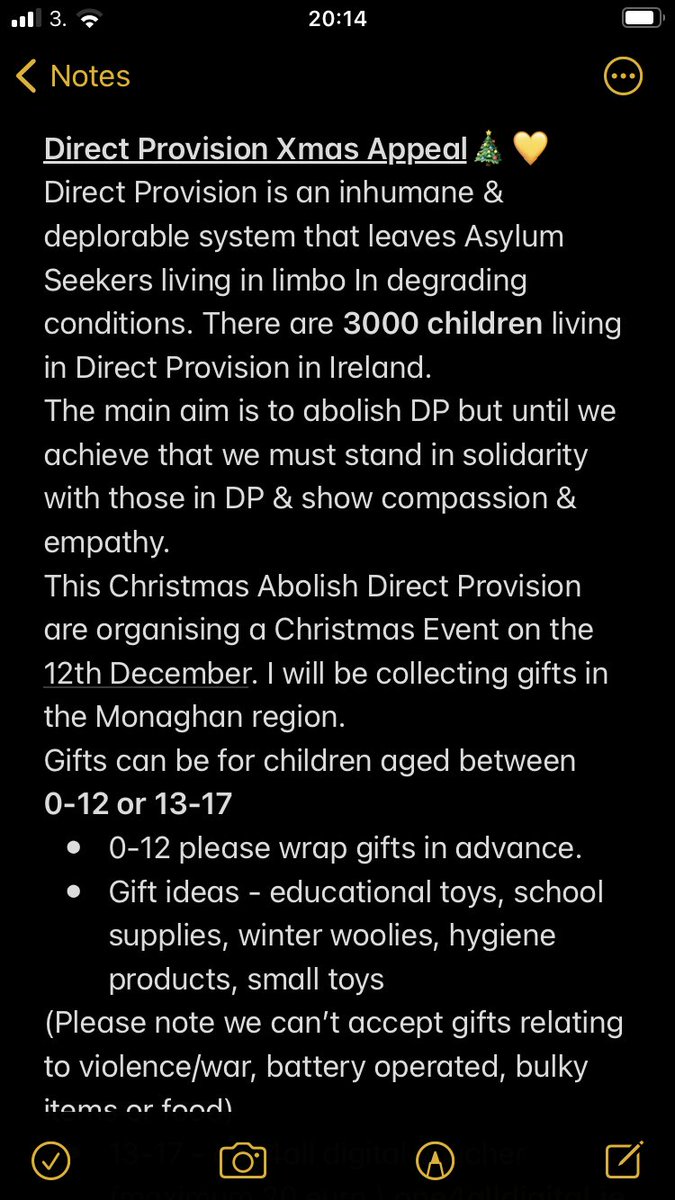 CiaraDonnelly4's tweet photo. Please donate if you can &amp; help spread some joy this Christmas to the 3000 children living in Direct Provision 💫 
Equality is the alternative to direct provision 💛
#abolishdirectprovision https://t.co/VnMIkbynv5