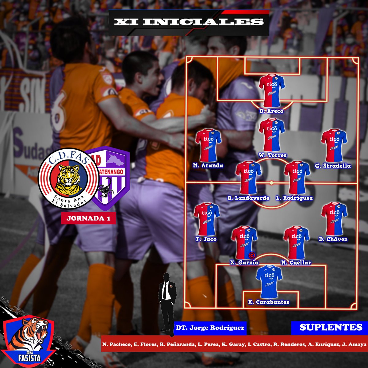 YuriMontanoSV's tweet photo. ¡Ya está! Esta es la alineación de @CDeportivoFAS esta tarde ante Chalatenango. Vía @ZFasista #FASvsCHA #PUMPUMFAS 🐯💙❤
https://t.co/09zV25cPla