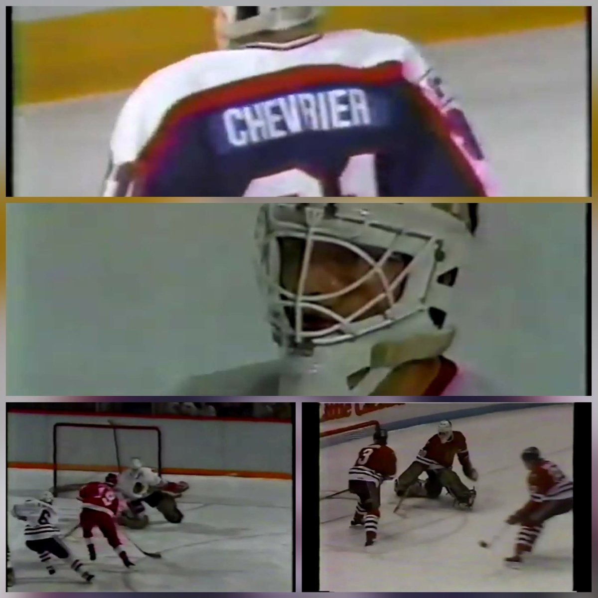 MaskBandits's tweet photo. A little Alain Chevrier collage. Was a fan of his. A card from when he played for the Pittsburgh Penguins was my first ever goalie card I owned. After that it was Mark Fitzpatrick and Daniel Berthiaume. I don't think I got my first Bob Essensa Card until 1990. #Chevrier https://t.co/4MnOsnjpI9