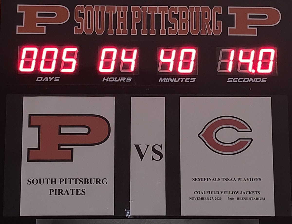 It’s semifinal week! The Pirates are at home Friday night vs undefeated Coalfield. South Pittsburg leads the all time series 6-0. Getting wins in 1994, 1997, 1998, 2010, 2011, &amp; 2013. #2020Vision