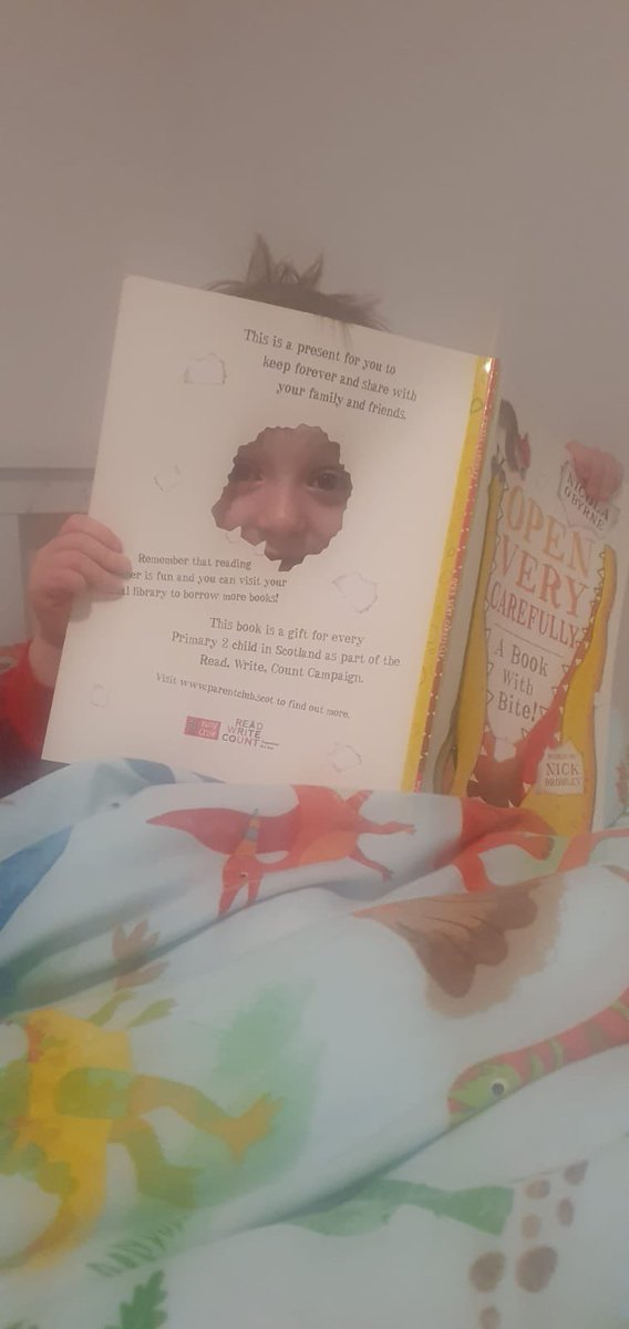 MrMNCraig's tweet photo. When reading #OpenVeryCarefully, Leo asked me to contact someone to find out how the hole got in the book. Was it a special machine, did you rip it or did a crocodile really bite it?! #4YearOldQuestions #HookedOnBooks @NicolaOByrne1 @NickDBromley @StJohns_Nursery https://t.co/SZSaWRb80V