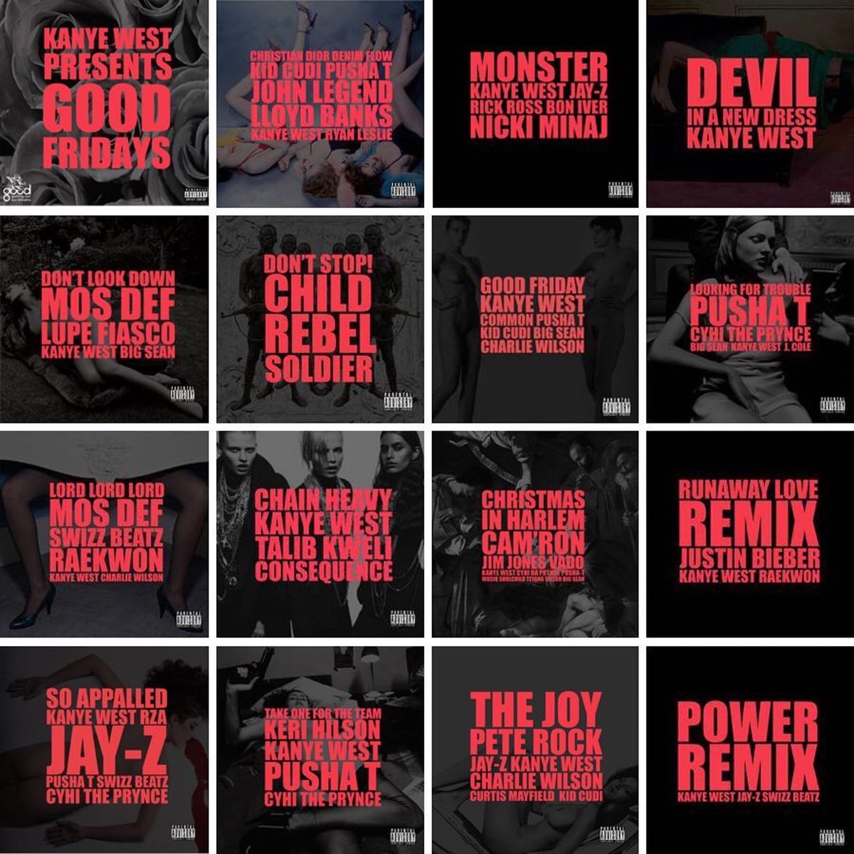 they created so much content during these 6 months that there were extra tracks showcased on GOOD fridays leading up to the release.“power” released on july 1st of 2010. starting on august 20th, kanye released tracks for free on his website every friday leading to the release.