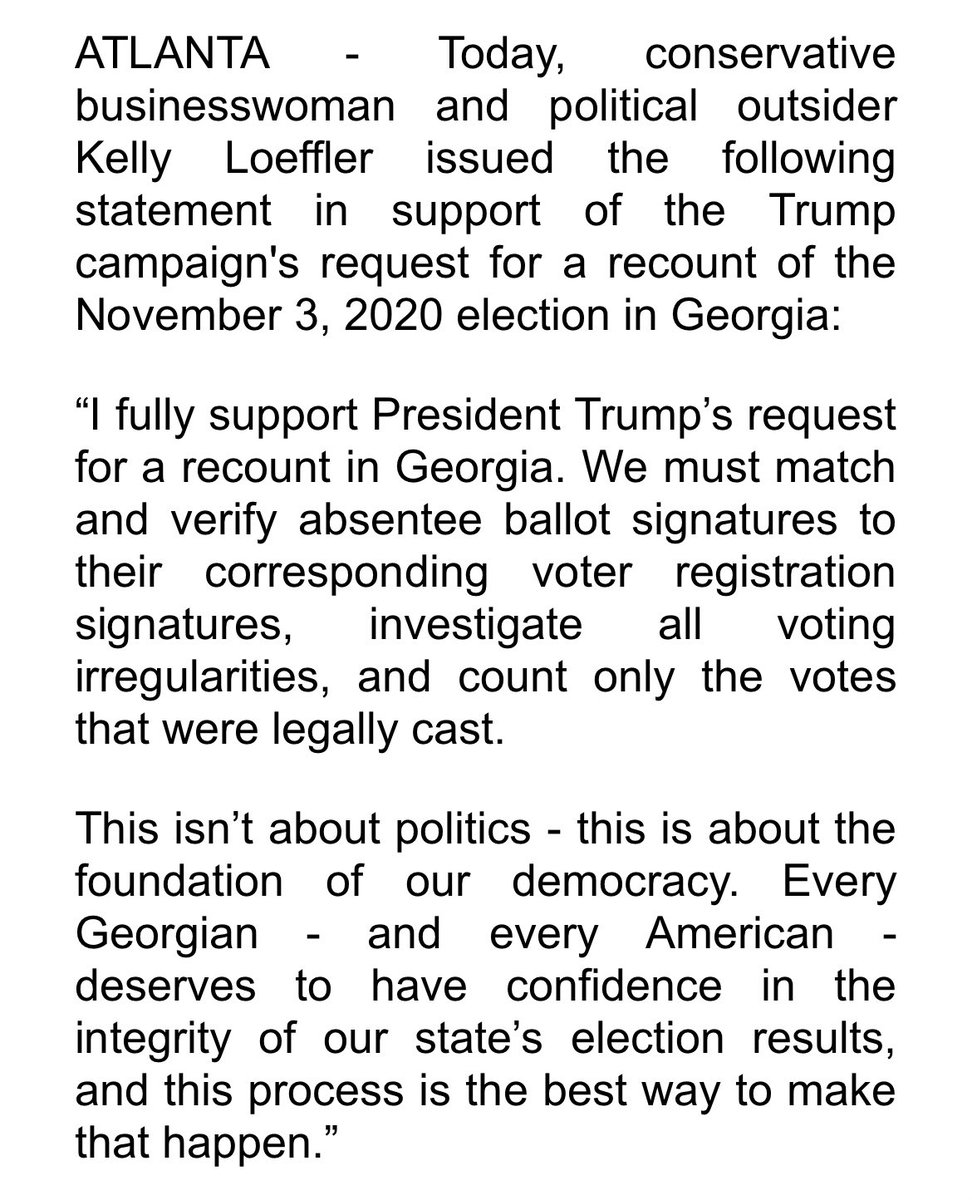 And  @SenatorLoeffler jumps on the same train, asking for something that can’t be achieved by state law protecting the secrecy of the ballot — to “match and verify absentee ballot signatures to their corresponding voter registration signatures.”  #gapol  #gasen