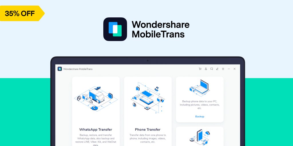 Wondershare's tweet photo. Coming November 23rdโฆ35% off Wondershare @01MobileTrans. Transfer, backup and restore your mobile info. https://t.co/mjfFl7ZuQv #WondershareJoy #WondershareMobileTrans https://t.co/qqKC00BIIQ