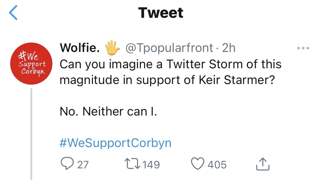 JoosyJew's tweet photo. Can you imagine thinking a 'Twitter Storm' in support of Jeremy Corbyn makes a difference to any aspect of real life?
No. Neither can I.
#JCIAASPIO https://t.co/s4OHufa40u