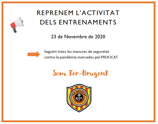 Demà reprendrem els entrenaments seguint totes les mesures de seguretat contra la Covid-19. Amb més ganes que mai d'esport i de futbol! #SomTerBrugent