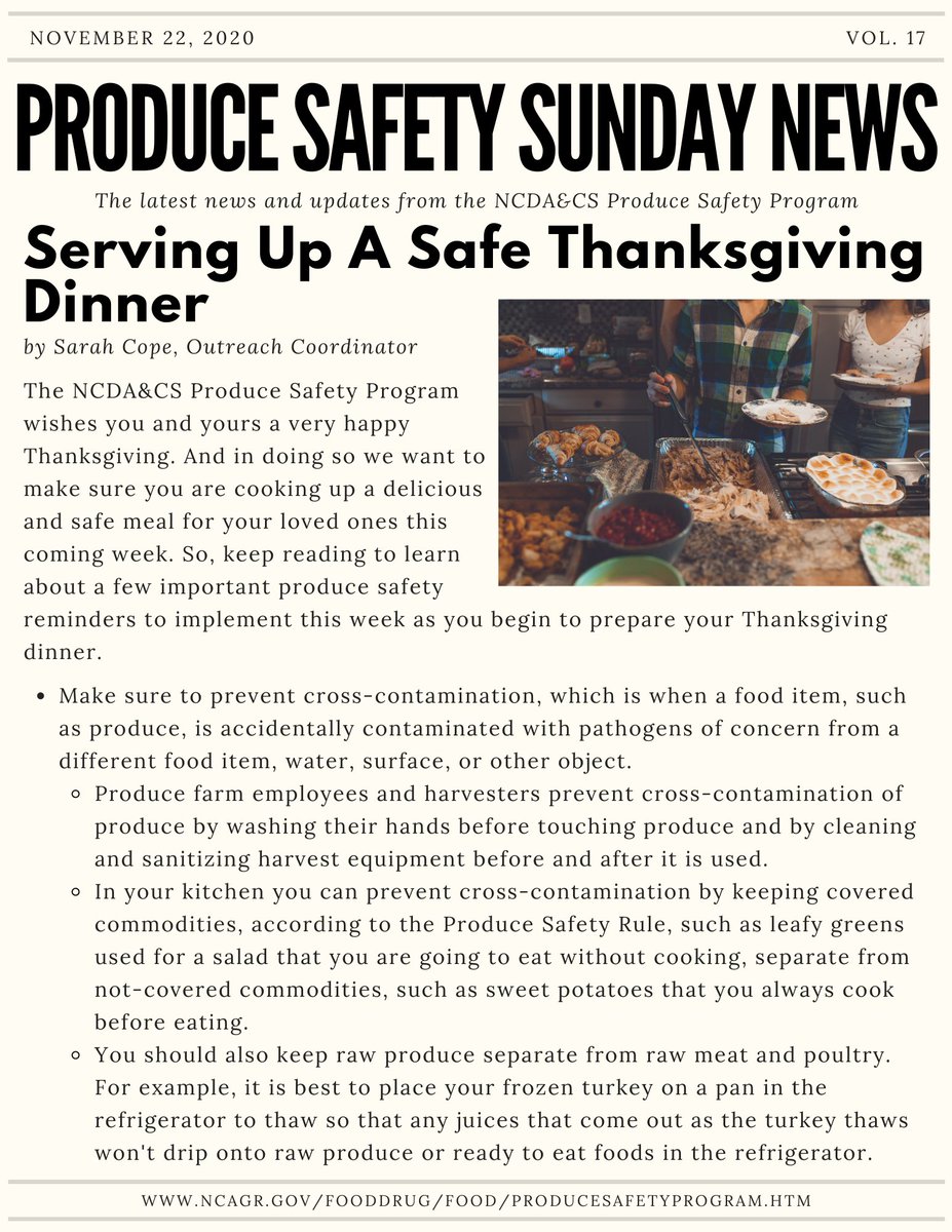 Although Thanksgiving will look a little different this year, our Produce Safety Department wants to ensure you have a safe holiday meal with your family. See the tips below to learn how you can keep your kitchen clean &amp; entrees delicious! #ProduceSafetySunday #NCAgriculture