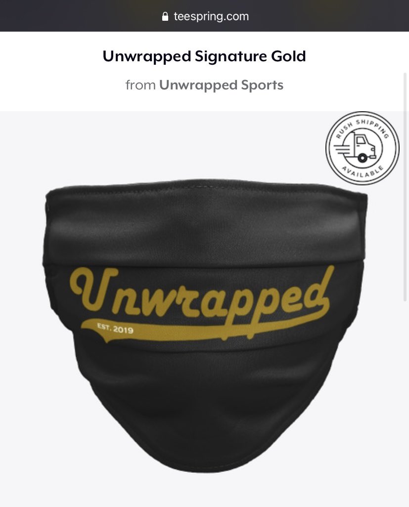 UnwrappedSports's tweet photo. #UnwrappedShop item of the day 📸

We’re all in this pandemic together, stay safe with us! Check out our gold signature style mask 🔥

Only $11.99 + $1 of each sale goes to a nonprofit to feed children in need! 🙏

Mask Link: https://t.co/7K9aJtvOwy

Shop: https://t.co/OGINvXLbDP https://t.co/1JVAA0H4SN
