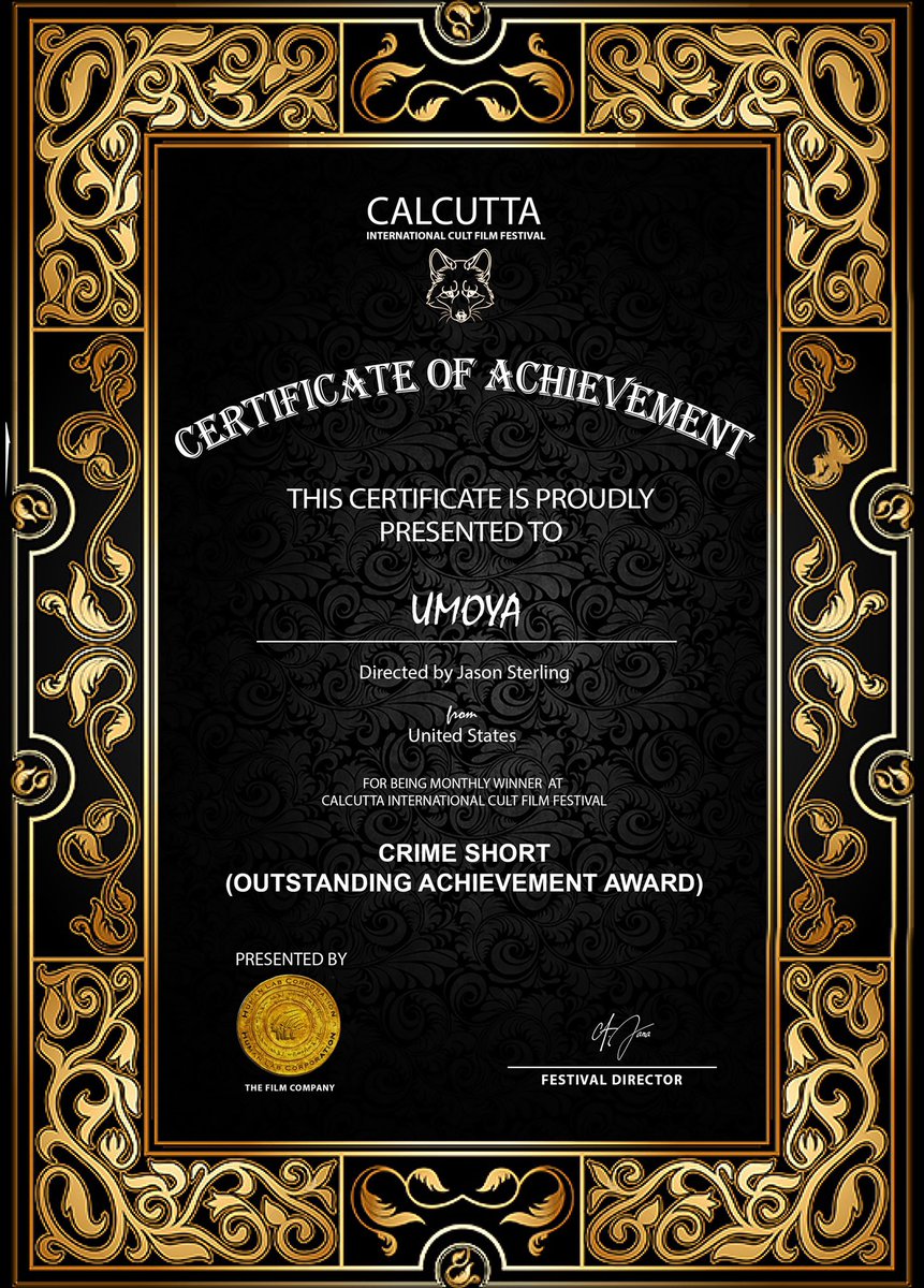 JSFilms3's tweet image. UMOYA WINS ANOTHER 6 FILM AWARDS IN INDIA!!!

The Awards are climbing as the UMOYAMANIA is beginning to grow around the world! UMOYA took top honors again with winning 6 Awards at the CALCUTTA INTERNATIONAL CULT FILM FESTIVAL in India!
We would like to thank the CICFF and INDIA!