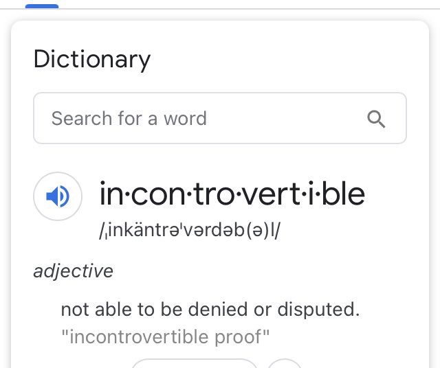 jamiedimes's tweet photo. @ScottHanson here’s the ‘incontrovertible’ proof, that it is a word! #NFL #NFLRedZone https://t.co/OrkWixp9F2