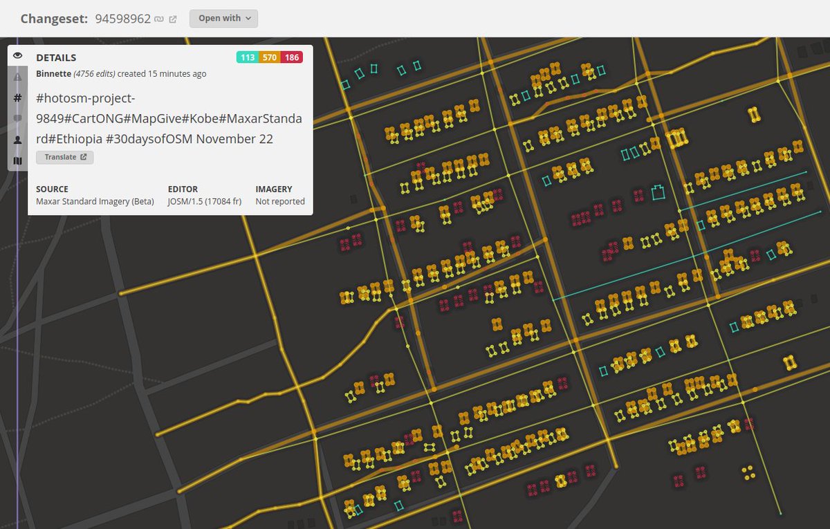BinnetteBin's tweet image. November 22 #30daysofOSM: buildings ?!? The better way to add new buildings is to attend a mapathon like @TheMissingMaps. So I picked one project from @assocCartONG through @hotosm task manager. And I updated all #OpenStreetMap elements according to the aerial imagery. ✅🗺️