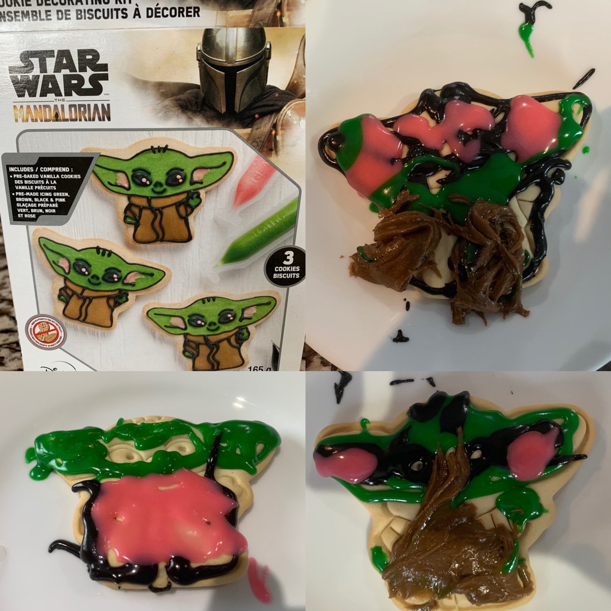 SinaSpen's tweet photo. Thought the kids would enjoy an easy craft. I told them they weren’t even trying to make theirs nice. I made one of these... #cookiefail #BabyYoda https://t.co/E4xyXX43KP