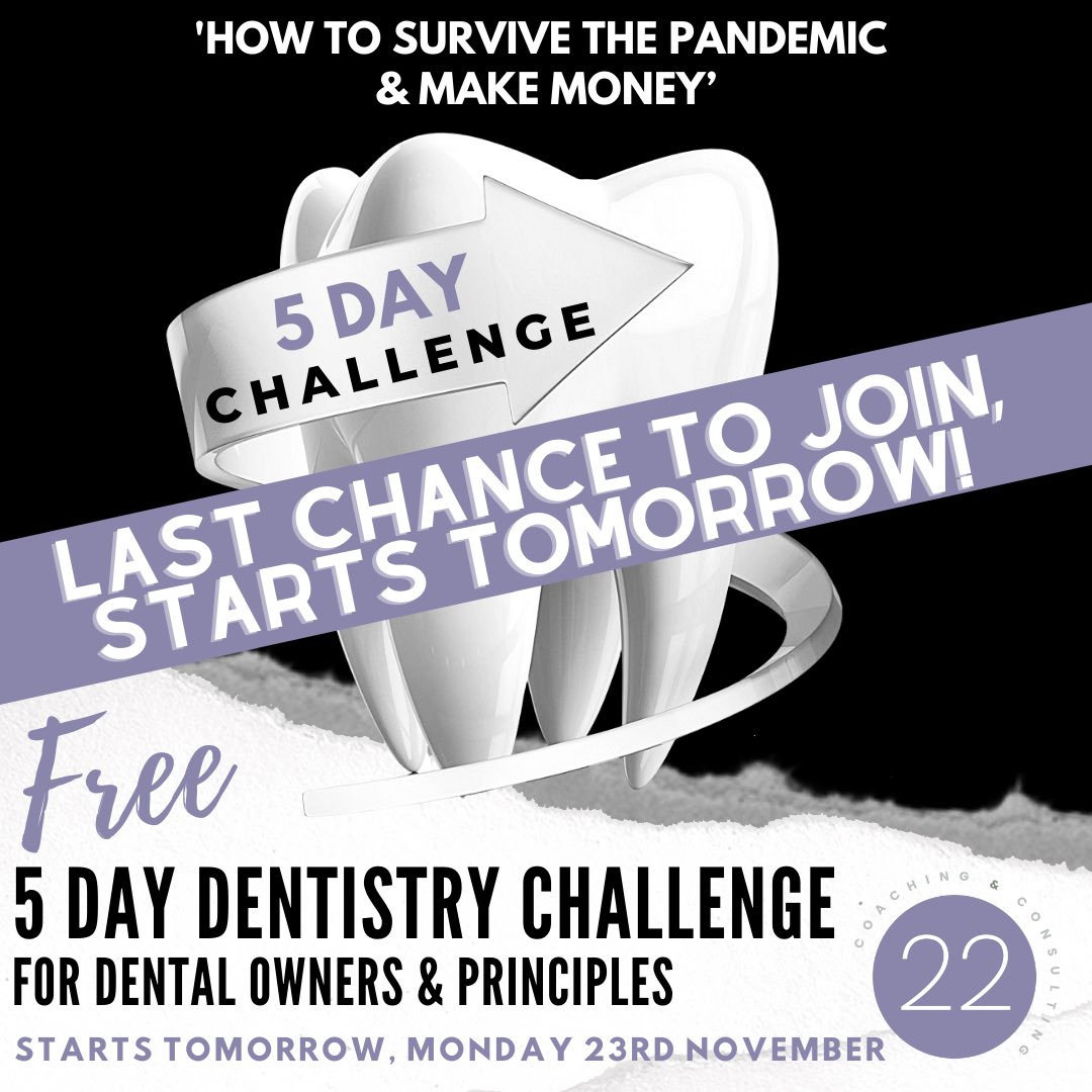 Looking forward to welcoming everyone tomorrow and starting our 5 Day Dentistry Challenge. There is still time to join (just!) Message me for more details