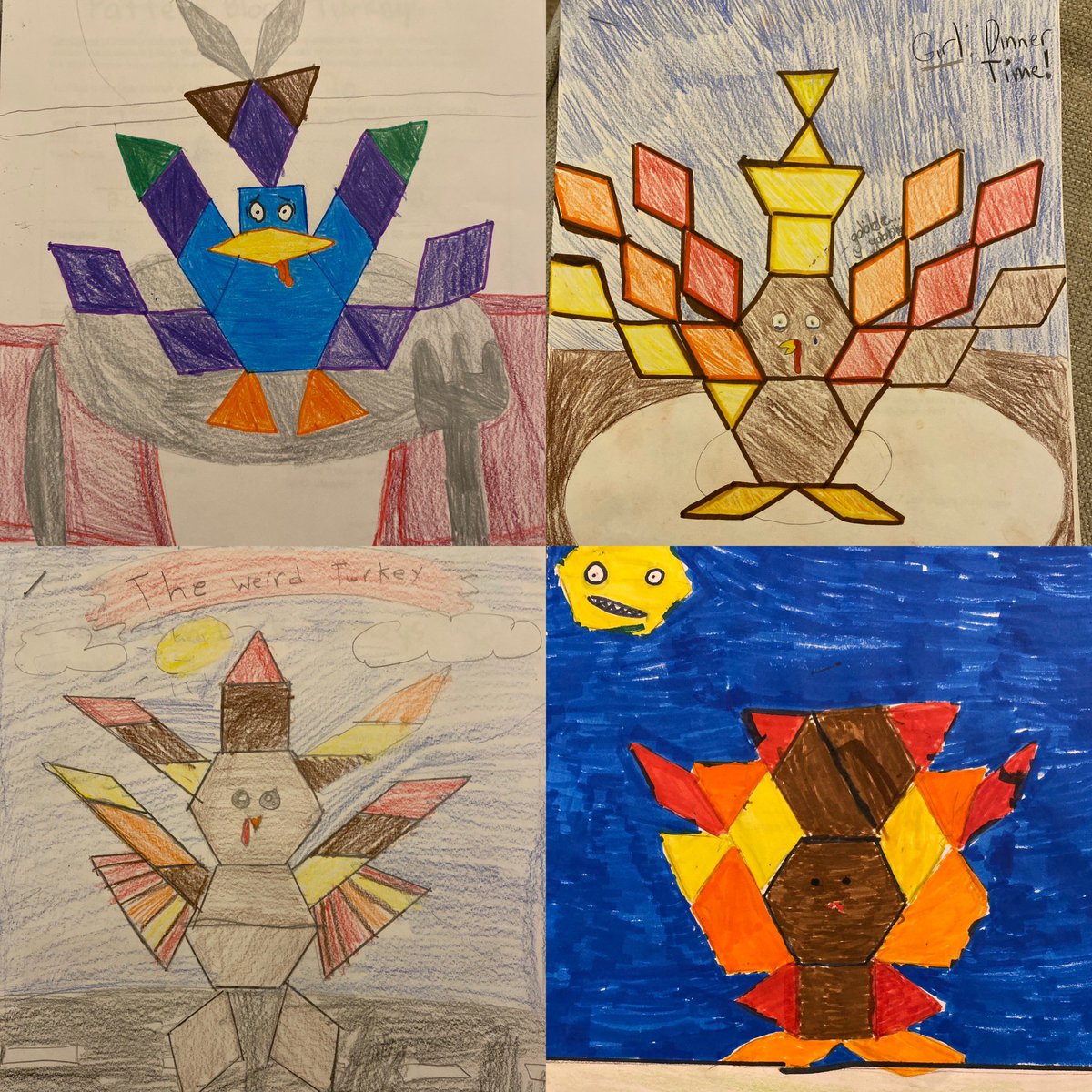 NS_Grade5's tweet photo. Our pattern block turkeys helped us to study fractions! https://t.co/YUtHsmRSgQ