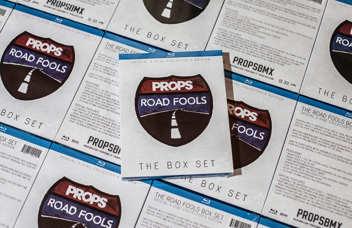 PropsBMX's tweet photo. All our Bluray box sets are back in stock finally. Props Vid Mag 5-disc: 120 hrs of content, #roadfools 3-disc: 35 hrs of content, Megatour 1-disc: 17hrs of content. Check em out at https://t.co/xT2vhOvO9j #bmxhistory https://t.co/MtwZeDFSdv