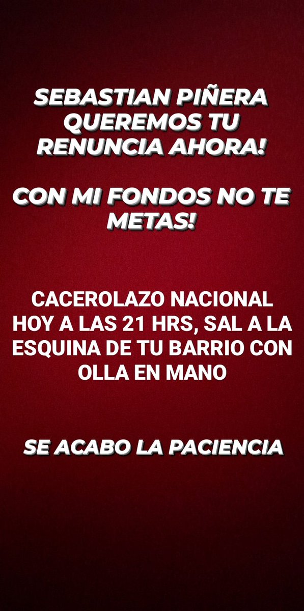 PLRALatina's tweet photo. SE ACABÓ LA PACIENCIA ESTO TIENE QUE TERMINAR AHORA YA TODXS ORGANIZADOS PARA BOTAR AL CRIMINAL CACEROLAZO ES SOLO EL INICIO DE LA FURIA POPULAR https://t.co/HexuLs7Avf