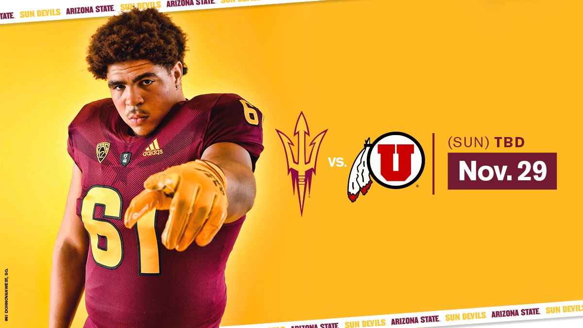 Sun Devil Football (@ASUFootball) on Twitter photo 22/11/2020 22:19:03 SCHEDULE UPDATE: Our game vs. Utah will be on Sunday 11/29. Time and TV is TBD SCHEDULE UPDATE: Our game vs. Utah will be on Sunday 11/29. Time and TV is TBD