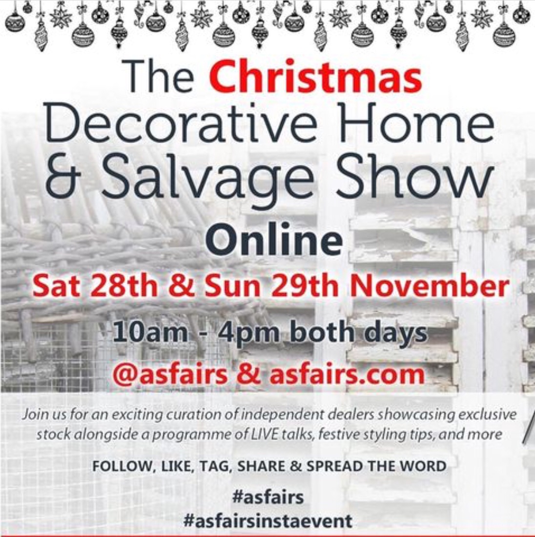 OwenColls's tweet photo. @asfairs Christmas Decorative Home &amp; Salvage Show next week-end : Saturday &amp; Sunday, November 28th / 29th.
Thank you @DrewPritchard for all your support 🐩 https://t.co/MMJ7KWYHSU