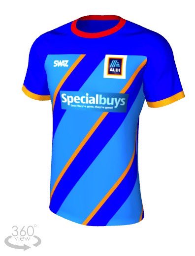 And finally...   @AldiUK:Everyone’s “second club” (but you never want to admit it). The home kit mirrors the staff uniform, whilst the away kit is straight from the middle aisle. Sehr gut.  #SupermarketShirts
