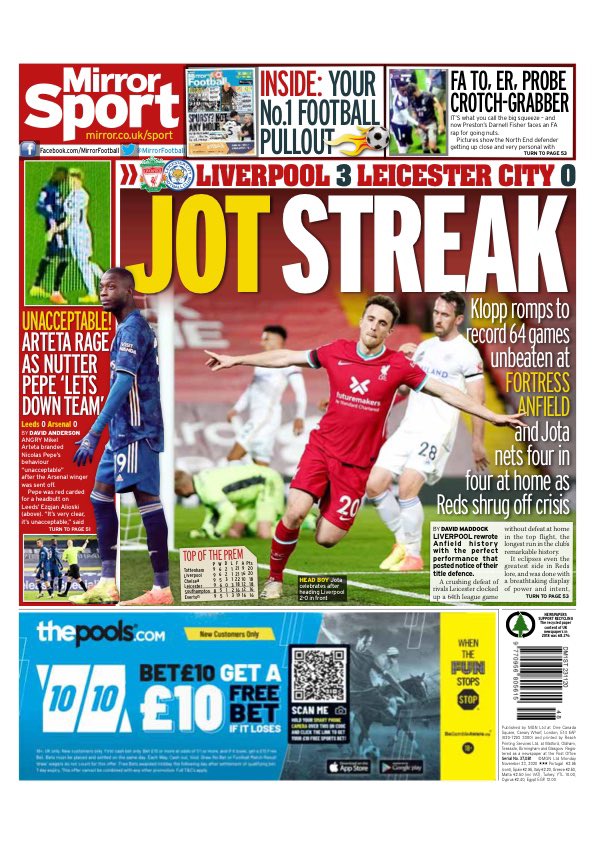 MIRROR SPORT: Jot Streak #TomorrowsPapersToday