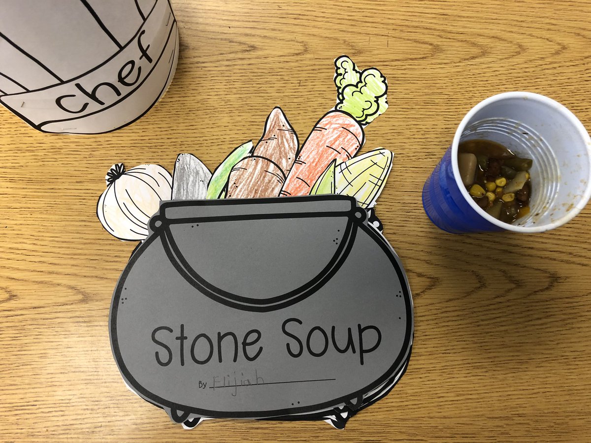 PrimaryGraffiti's tweet photo. This week we worked on verbs and comparing different versions of stone soup. We ended the week making stone soup and writing using cooking verbs. https://t.co/lfyvxwQ4Ix
