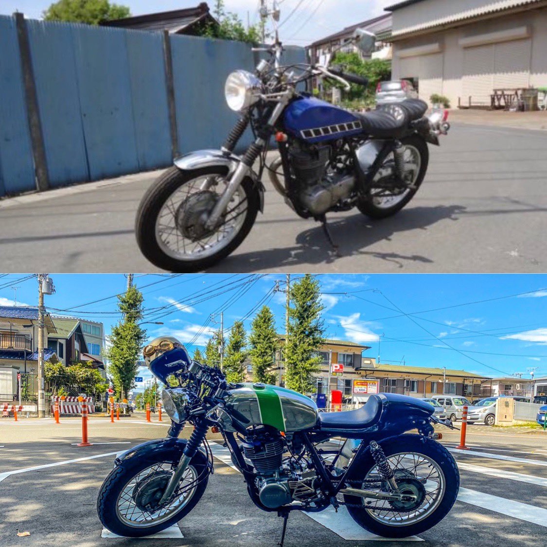 vinoblu's tweet photo. 【昔】ワンオフアルミトラッカータンク、セミアップハン、CVキャブ＋60mm茶漉しファンネル、ナイトロヘッズ ツーリングコブラシート【今】WM スペシャルアルミタンク2、トマゼリ コマンダー、CR-S 38φ＋エアーアシスト、プレスト シングルシートtype1
#納車直後と今を貼れ https://t.co/dwnEg0cyPf