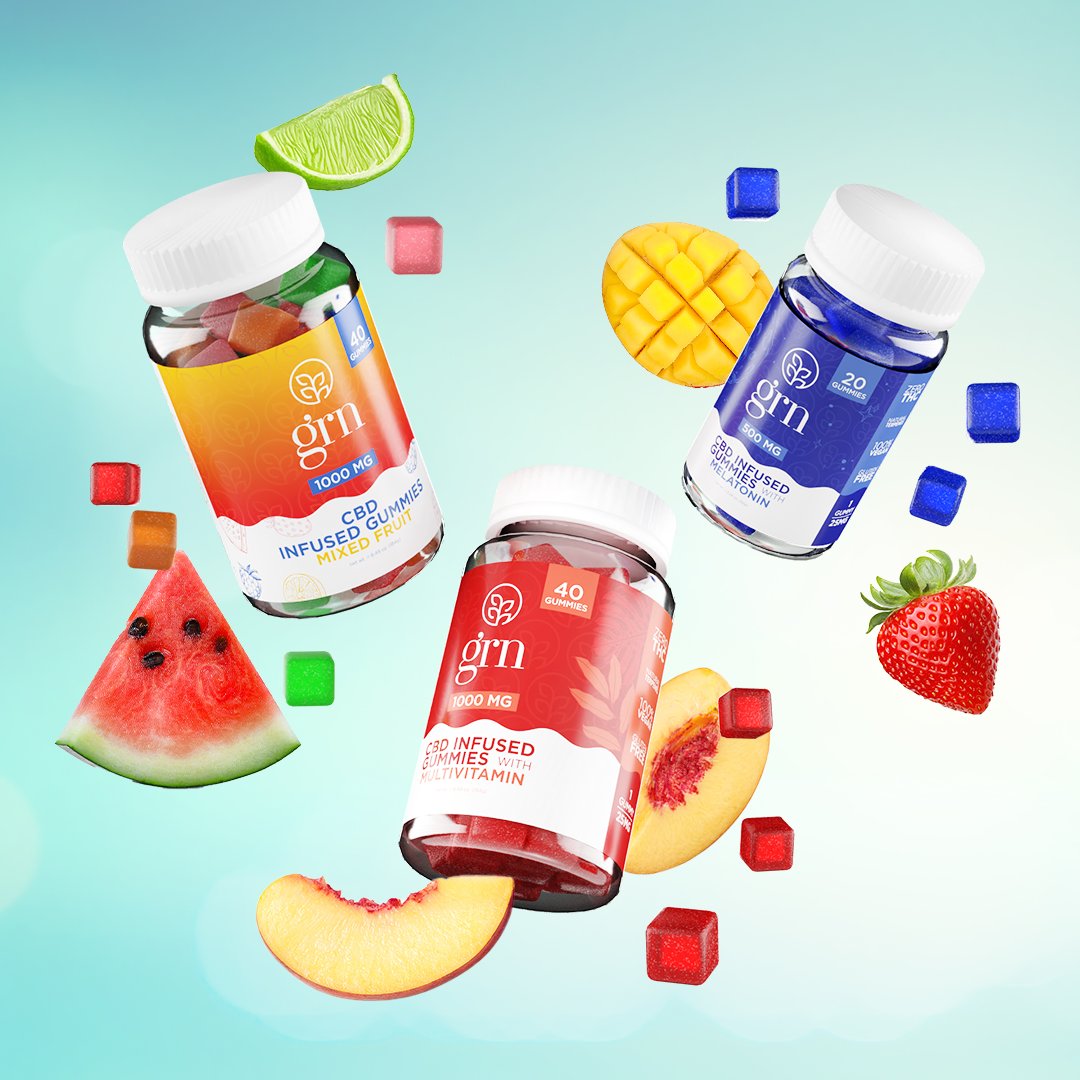 grncbd's tweet photo. In the last week alone, we have come out with 3 new products to share with the world 💚⁠
⁠
✌️CBD Mixed Fruit Gummies (1000mg total)⁠
✌️CBD Melatonin Gummies (500mg total)⁠
✌️CBD Multi-Vitamin Gummies (1000mg total)⁠
⁠
 #cbd #cbdoil #selfcare #earthmedicine #cbdhemp https://t.co/sBaYfDQdml