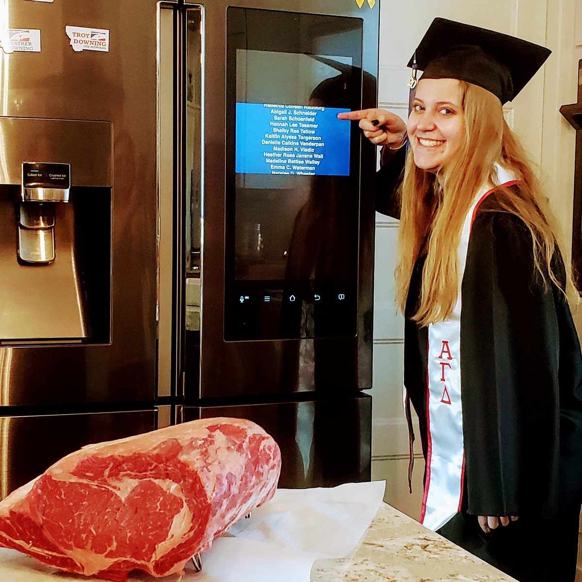 TroyDowningMT's tweet photo. Congrats Sarah! Now, we have 2 college grads! Strangest grad ceremony I've ever seen... :)
#Covid19 #Graduation #Comencement #MSU #SocialDistance #DigitalGraduation https://t.co/kNJ9LwbqTm