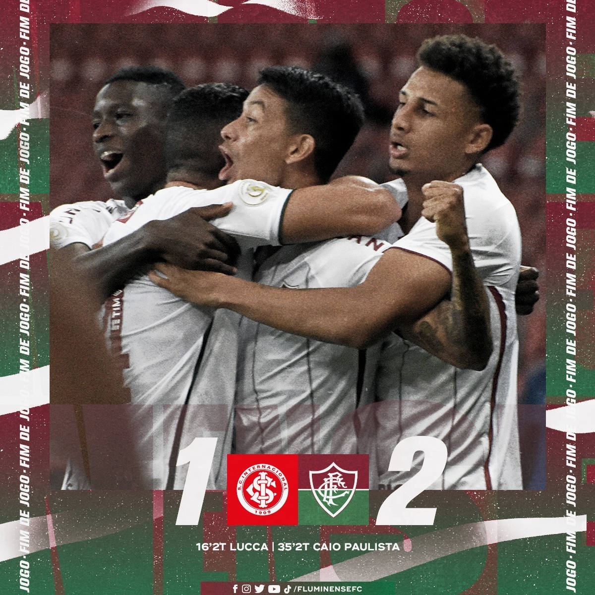 FluminenseFC's tweet photo. VEEEEEEEEEENCE O FLUMINENSE! De virada, com gols de Lucca e Caio Paulista, Fluzão bate o Internacional por 2 a 1! O próximo jogo do Tricolor é na segunda-feira (30), contra o Bragantino, no Maracanã! VAMOS, FLUZÃO! 🇭🇺🇭🇺 https://t.co/AGS7DYlvbR