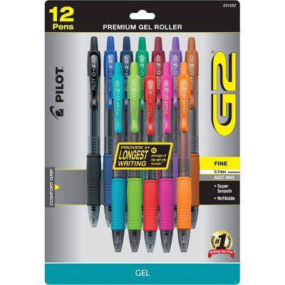 The classic G2: everyone’s first favorite pen. Great clickability, great color variety. Unfortunately only comes in black for the 0.38mm tip. Smears if you don’t wait long enough. Will get stolen by attendings. 7/10