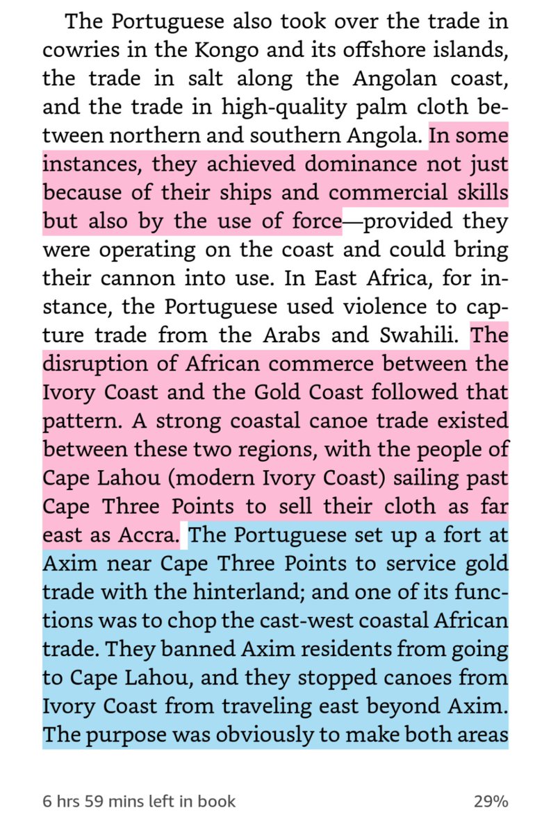 Europeans also systematically destroyed African trade routes, occasionally only allowing Africans to trade among ourselves if the goods were European.(BTW, when they were leaving too, they made sure only stooges who maintained these structures occupied political offices.)