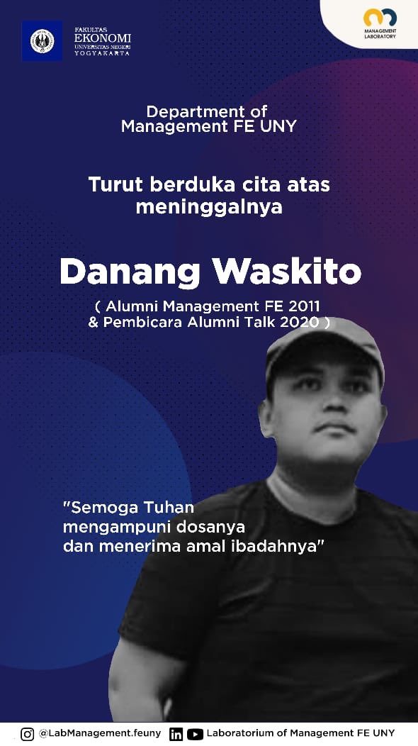 [Berita Duka]

Innalillahi wa inna ilaihi roji'un

Telah berpulang ke hadapan sang pencipta, rekan kita tercinta 
Sdr. DANANG WASKITO
Manajemen 2011

Kepada teman-teman, mohon utk dapat meluangkan waktu sejenak untuk mendoakan almarhum🙏