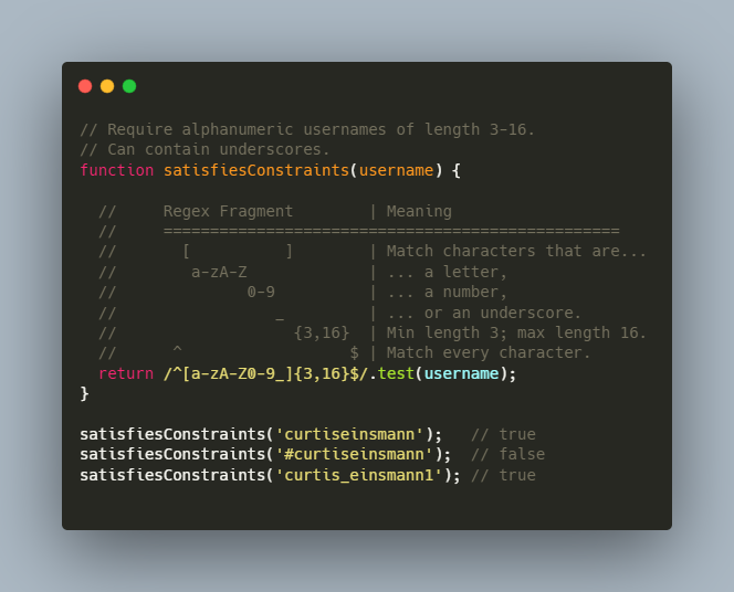 Regex is a pain.Don& #39;t force people to learn it every time they read your code.Here& #39;s how I regex with empathy: