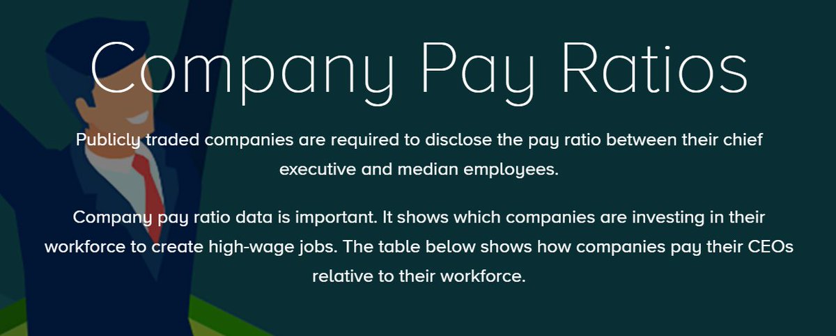 5i) In fact, that's where the concept of company pay ratios may be useful. Such pay ratios measure the diff btwn what execs and median employees are paid, and are a measure of investment in workers + inequality in a company. https://aflcio.org/paywatch/company-pay-ratios