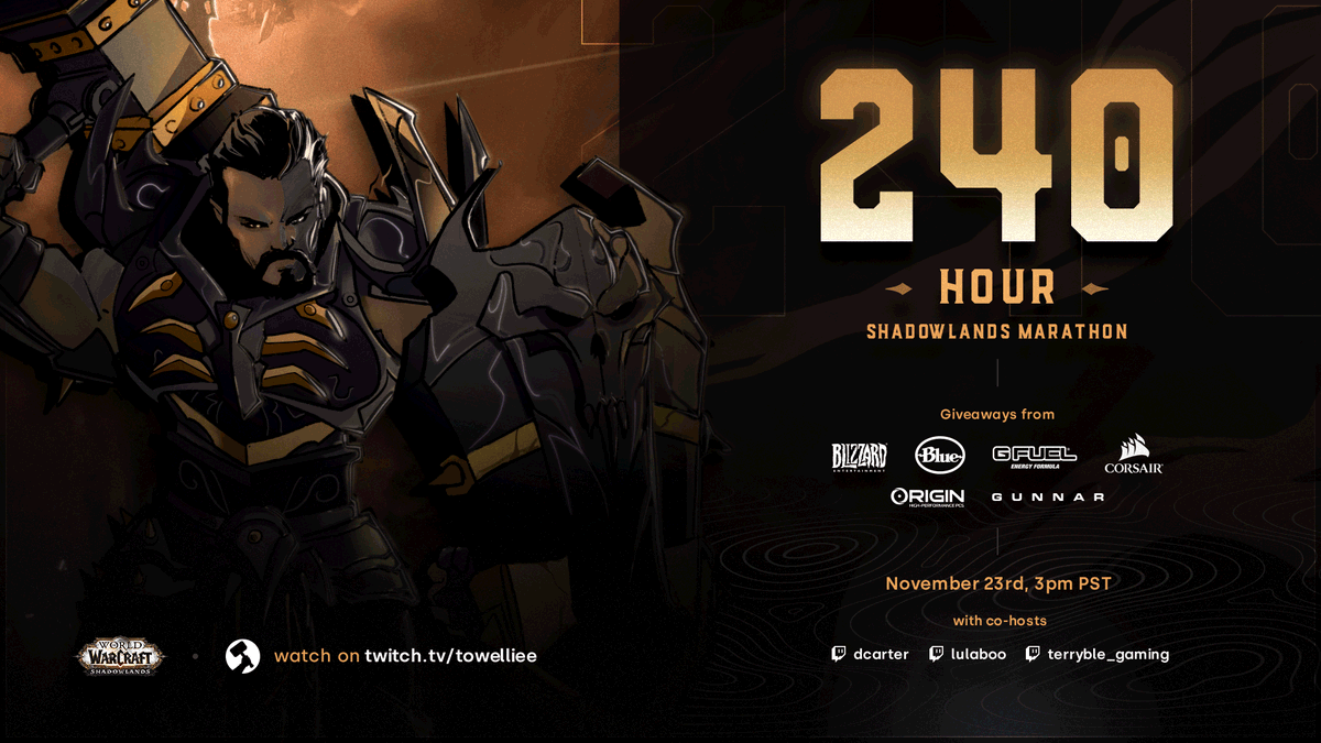 towelthetank's tweet photo. The Hammer Squad team has spent months preparing the channel.  We got our characters ready.  We have survived the delay.   We got our snacks ready.  240 Hour Shadowlands marathon is READY.  Be there for the PRE HYPE 10am PST.  @warcraft #shadowlands #vampiresquad #rememberpelagos https://t.co/XmXkWEaaAv