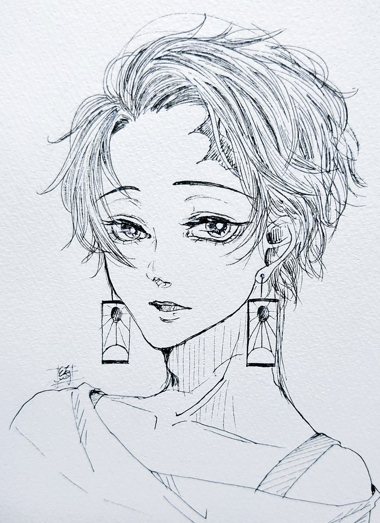 アナログ絵はまぁ失敗が多いけど…デジタルより線の描き込みが細かく??できるというか…描く人の味が出せるというか??
私…顔描くの好きで絵描いてる所あるんですが、髪の毛も下手なりに描いてて楽しくて…この竈門兄弟はとくに楽しかったやつ。特にたんじろ!髪の毛で遊んでしまった(笑)