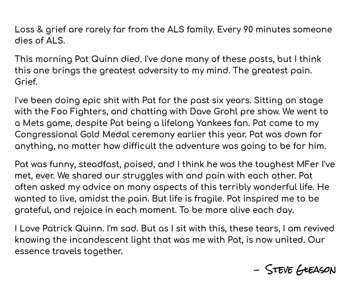SteveGleason's tweet photo. Speaking of adversity &amp; loss.  RIP  Patrick Quinn.  Gratitude. https://t.co/Mna00bpahL