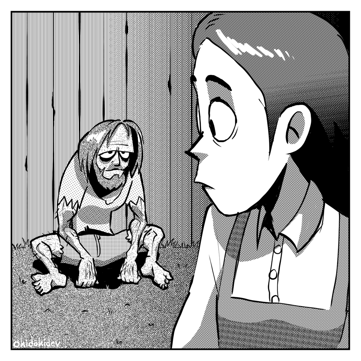 I've been itching to draw some Clock Tower art because there are quite a few scenes that have been firmly nestled in my mind... I also wanted to practice composition and using screentones! I also included a version with speech bubbles to drive home the comic look. 