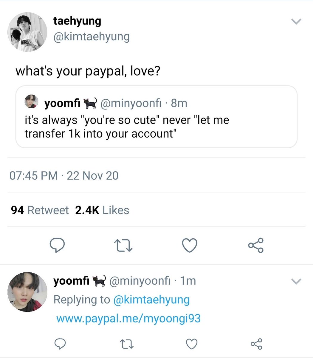 #taegi au in which yoongi is cute and tae has a biiiiiit too much money