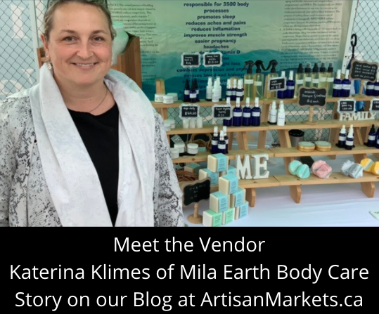 We asked Artisan vendor, Katerina Klimes, of Mila Earth Body Care, to tell us about herself and her business. Get her story on our blog at ow.ly/ULP950CrDaA

#magnesium #MilaEarthBodyCare #BodyCare #LonsdaleQuay #NorthVancouver #vancouver @Milaearthbodycare