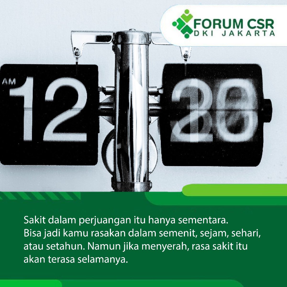 ForumCSRJakarta's tweet photo. Tung Desem Waringin: "Sakit dalam perjuangan itu hanya sementara, namun jika menyerah, rasa sakit itu akan terasa selamanya."
#forumcsrdkijakarta #csrdkijakarta #sosial https://t.co/hdl6pz3ZwJ