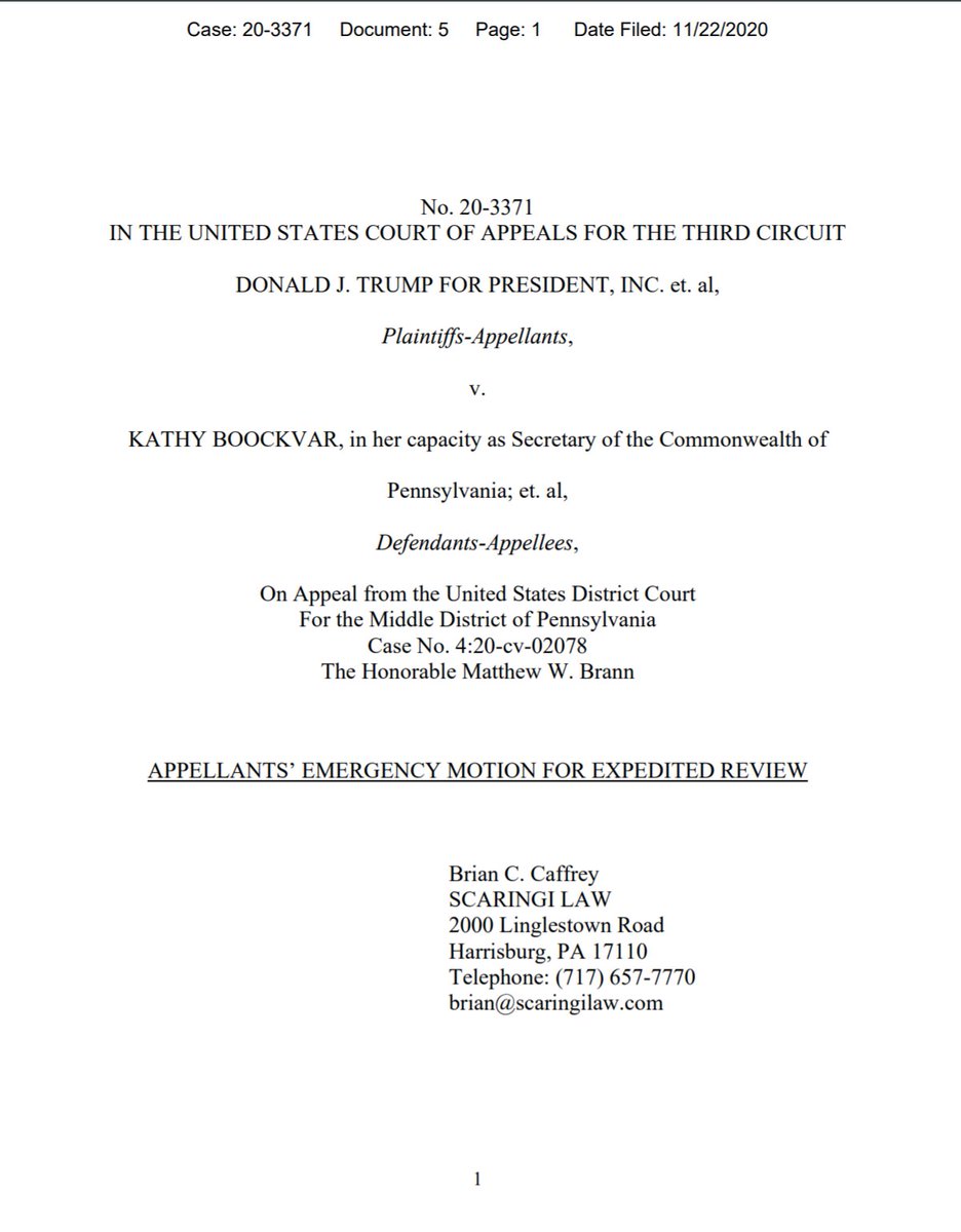At the start it's worth noting that this is a 6-page document, so it's clearly not a merits brief. Instead, it's simply a motion for expedited review. By the time the 3rd Circuit is prepared to rule on this, some counties may already have certified.