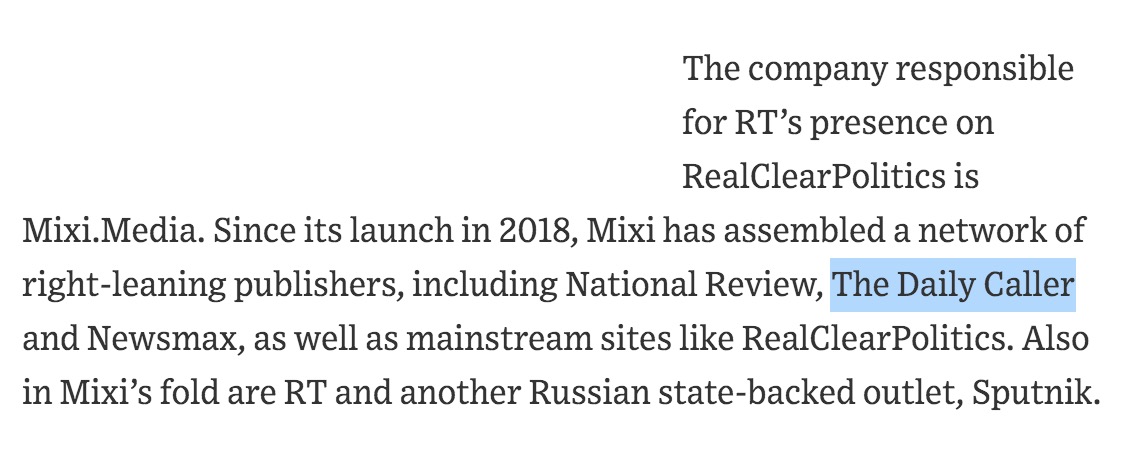 ChuckRossDC's tweet photo. Last month, Wall Street Journal falsely suggested that Daily Caller had some sort of relationship with Russia Today. Meanwhile, China Daily has paid them $461,489 to publish unadulterated propaganda.   https://t.co/LqQyXhrrFJ https://t.co/0se3f5XBjs