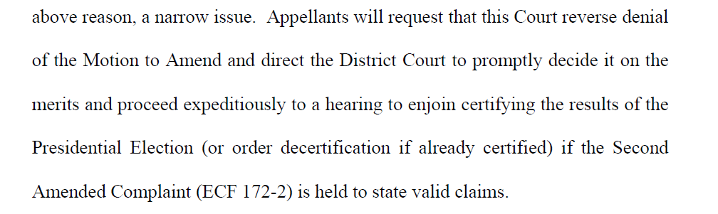 Trump's lawyers said they want to get this case to the Supreme Court. But what they told the Third Circuit they want is to get this back to in front of Judge Brann as soon as possible in the hopes of blocking Pennsylvania from certifying its results.