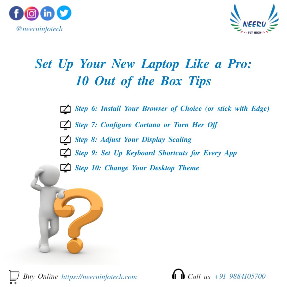 NeeruInfotech's tweet photo. Set Up Your New Laptop Like a Pro: Out of the Box Tips
.
.
.
.
.
#NeeruInfotech #DesktopServices #LaptopServices #LaptopRepair #Computertips #Computertipsandtricks #Computersolution #Computerworld #Technologytip #Laptoptips https://t.co/Co5O5RBFhp
